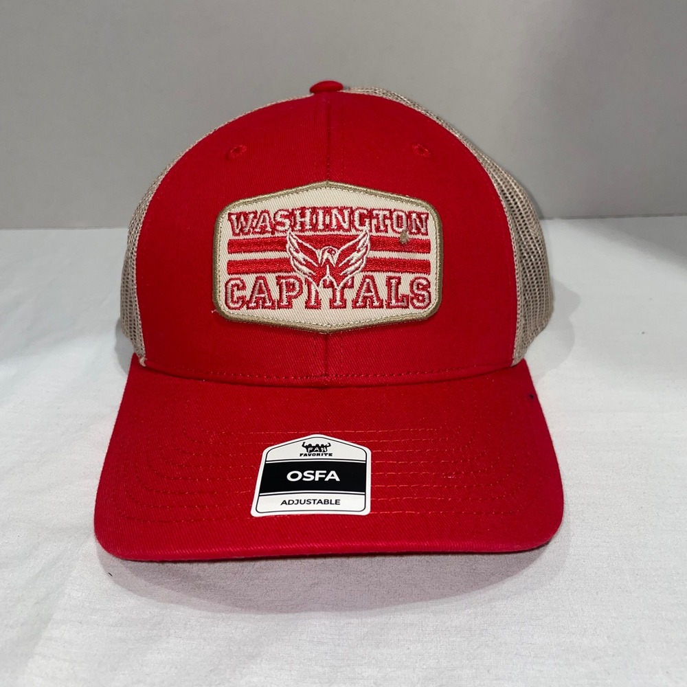 Washington Capitals Fan Favorite NHL Trucker Hat Red Tan Mesh Snapback OSFA